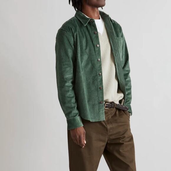 Madewell Men’s Corduroy Easy Long Sleeve Shirt Green Medium NWT - Picture 2 of 9